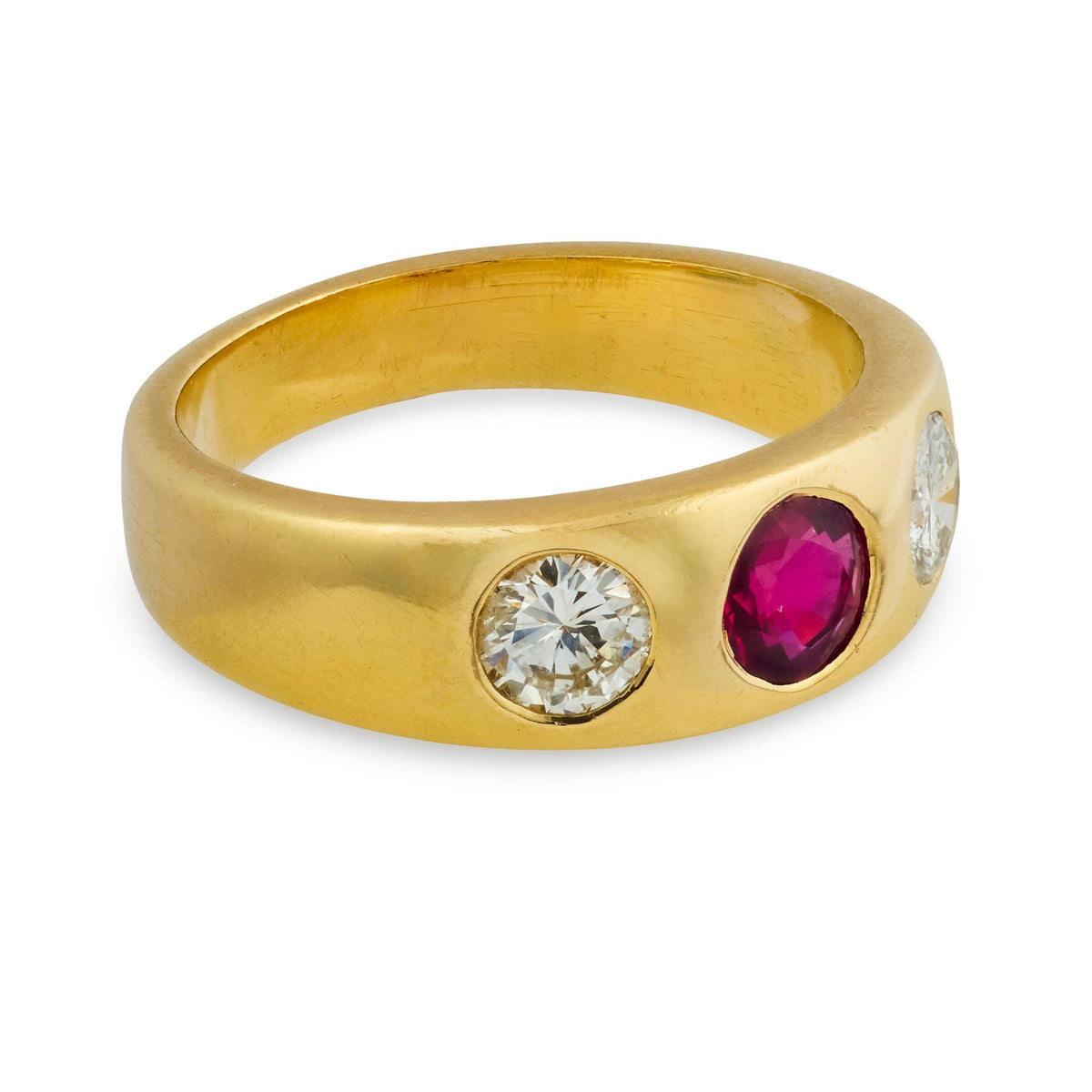 Vintage 14k Ruby & Diamond Flush Mount Ring