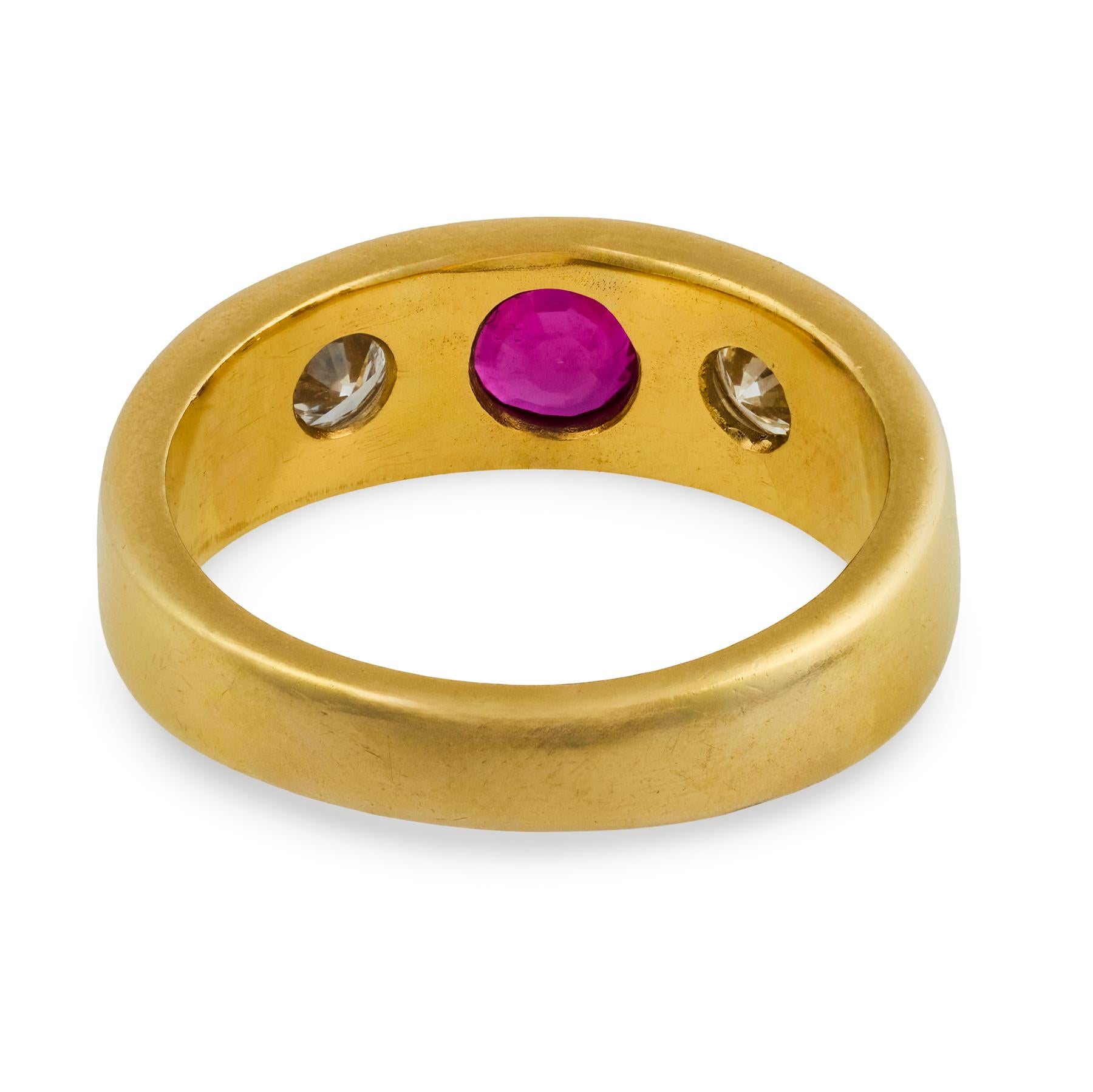 Vintage 14k Ruby & Diamond Flush Mount Ring