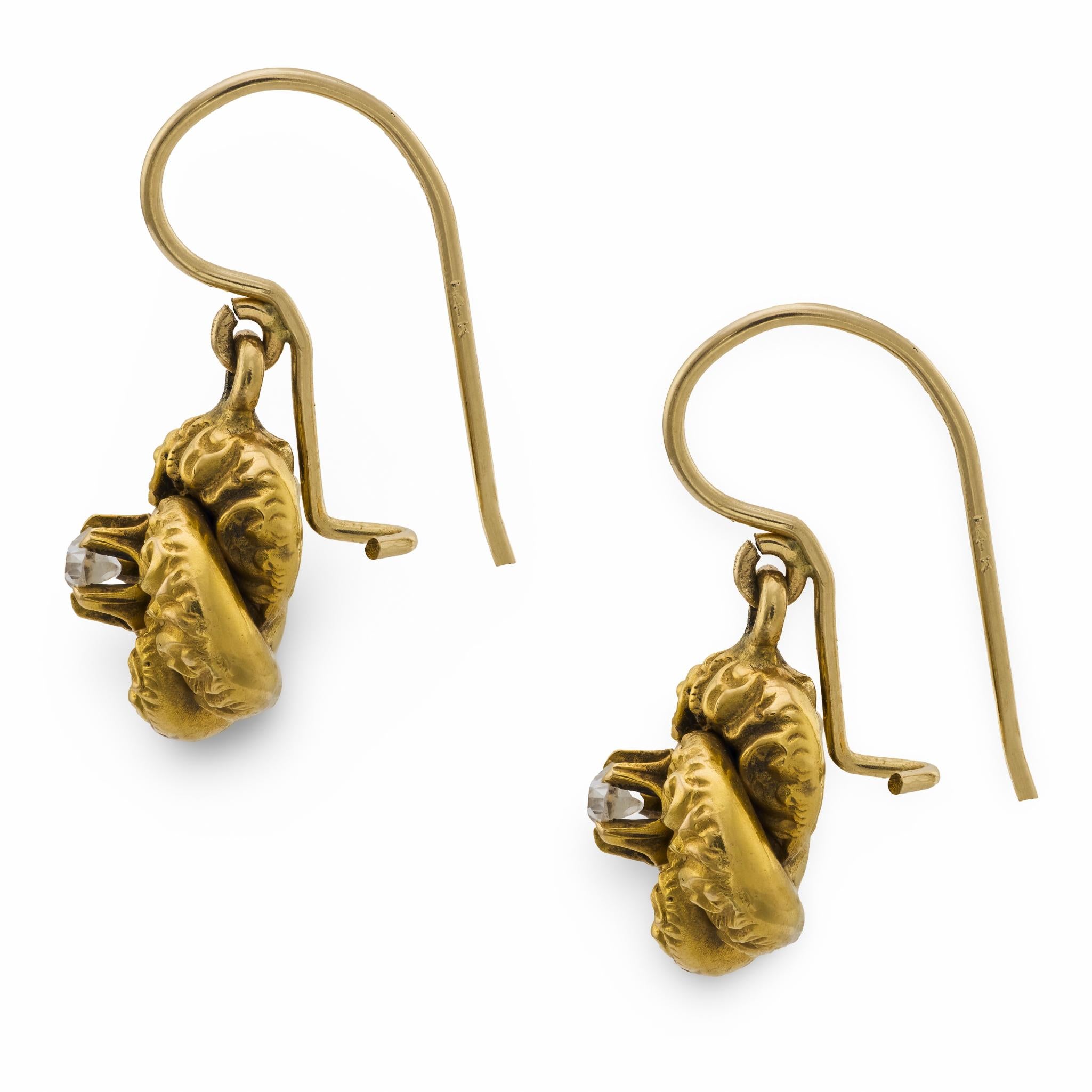 Victorian 14k Diamond Repoussé Love Knot Earrings