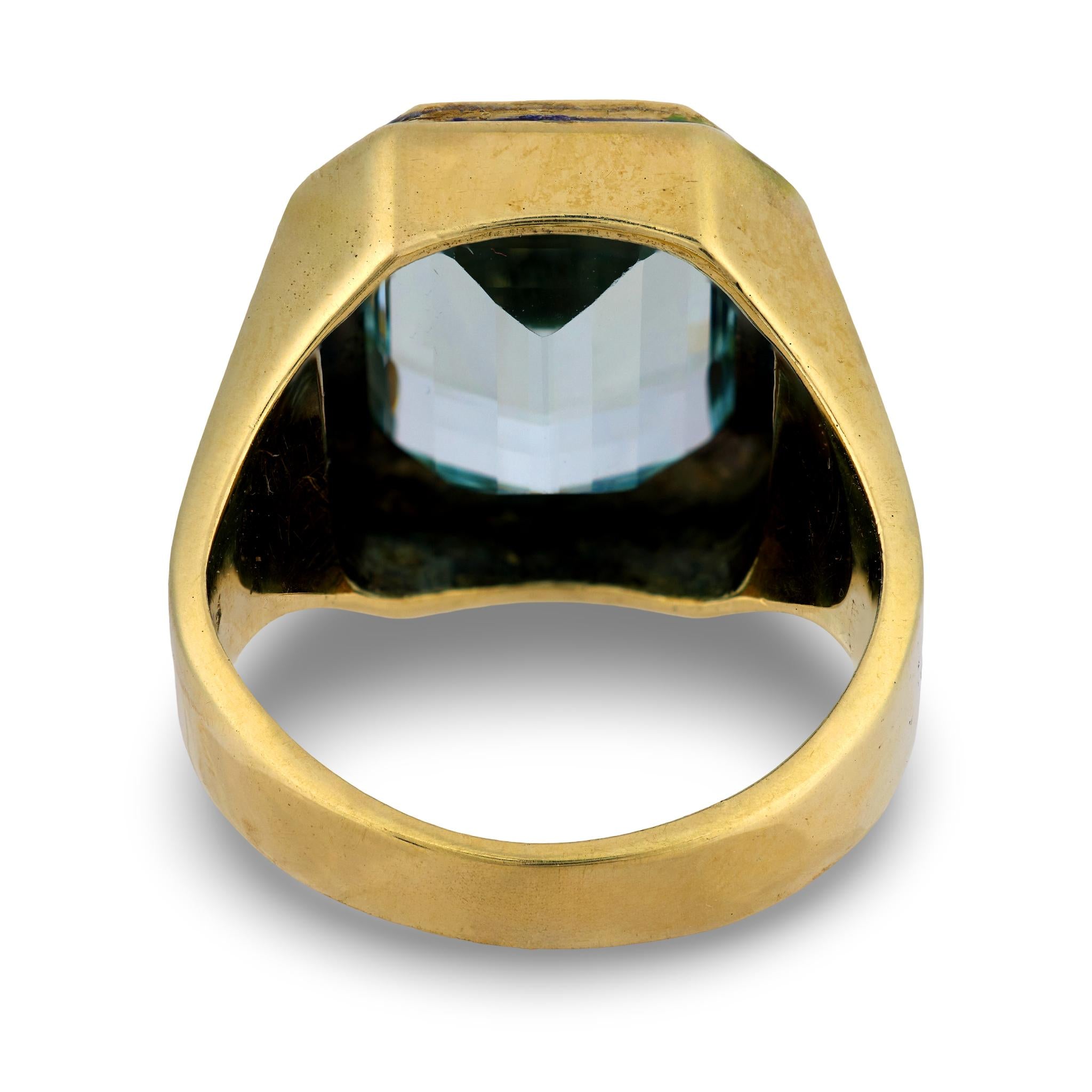 Art Deco 14k Aqua Enamel Cocktail Ring