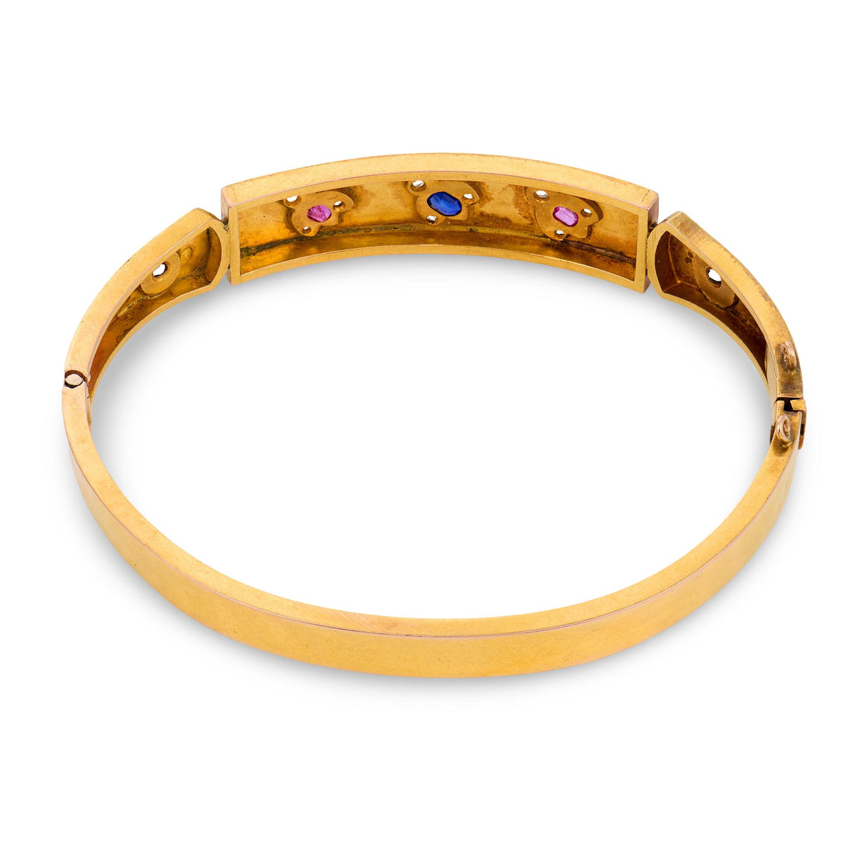 Victorian French 18k Sapphire, Ruby, & Diamond Fly-Motif Bangle