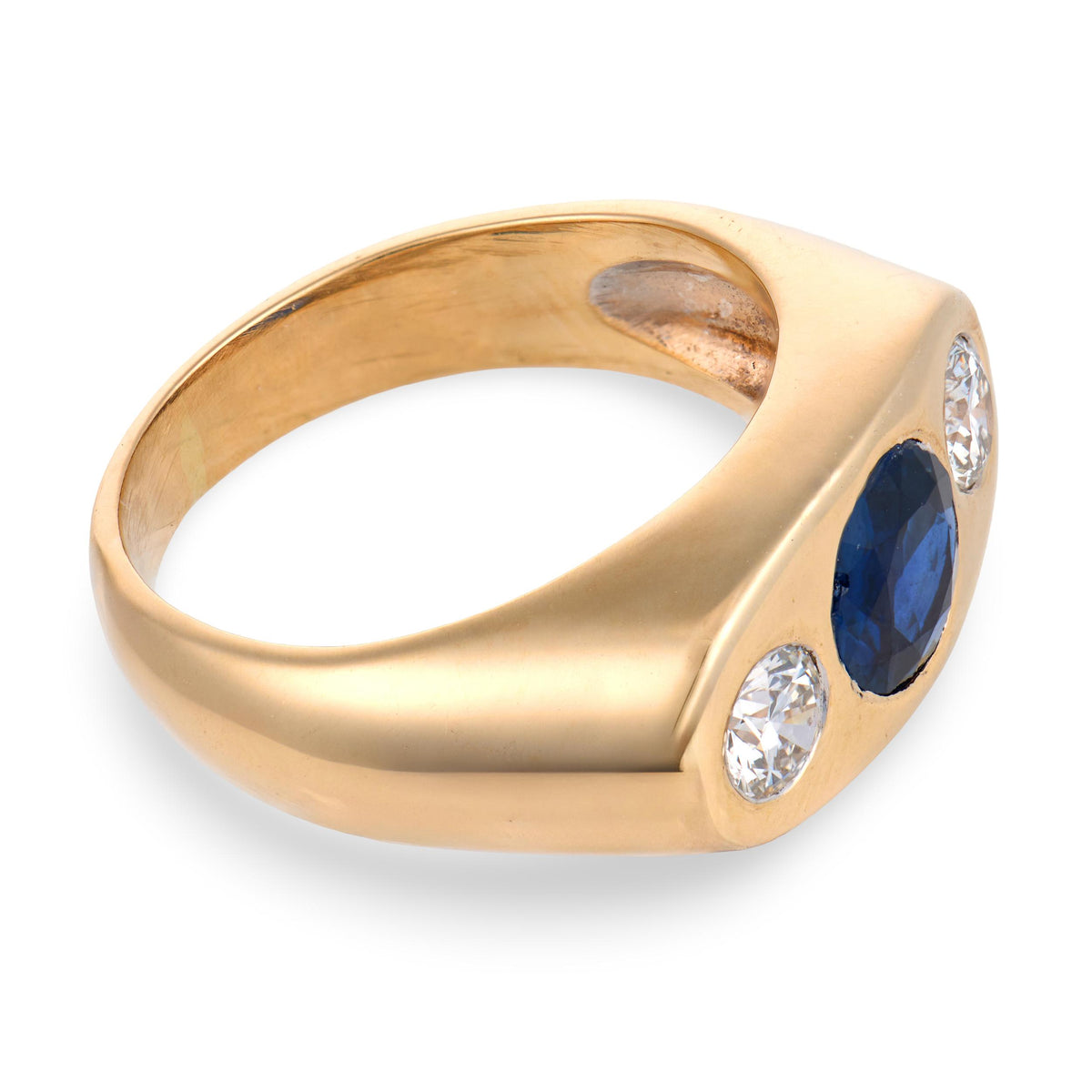 Art Deco 14k Sapphire & Diamond Flush Mount Ring