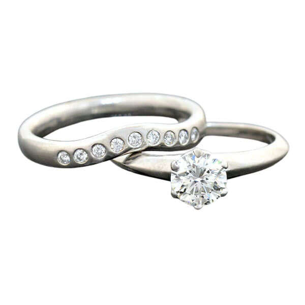 TIFFANY & Co. Estate Platinum Diamond Engagement Ring Set 0.73ct