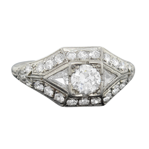 Art Deco Platinum & Diamond Engagement Ring .43ct