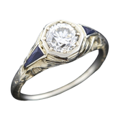 Art Deco 18kt Diamond & Sapphire Engagement Ring .82ct