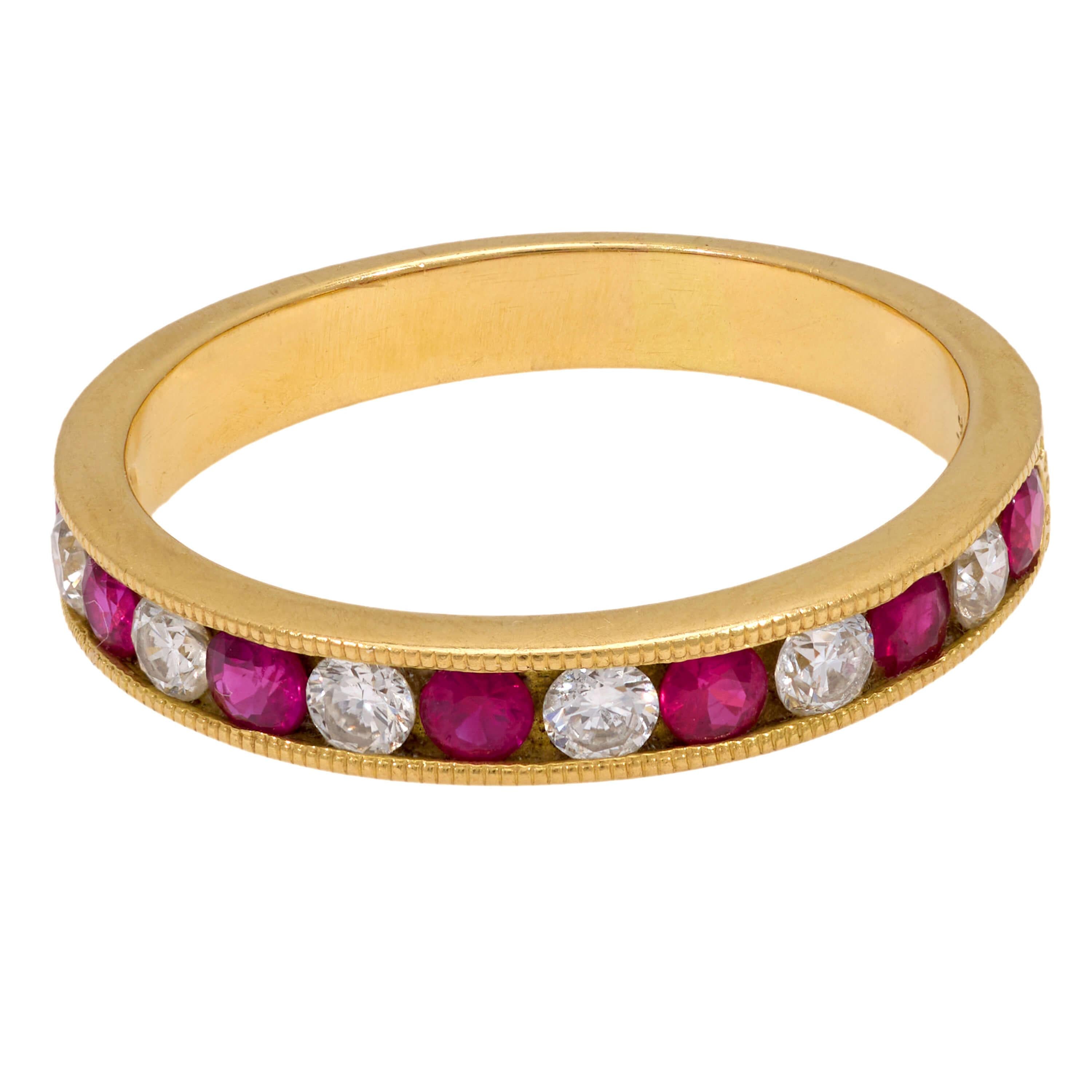 Estate 18k Ruby and Diamond Half Band
