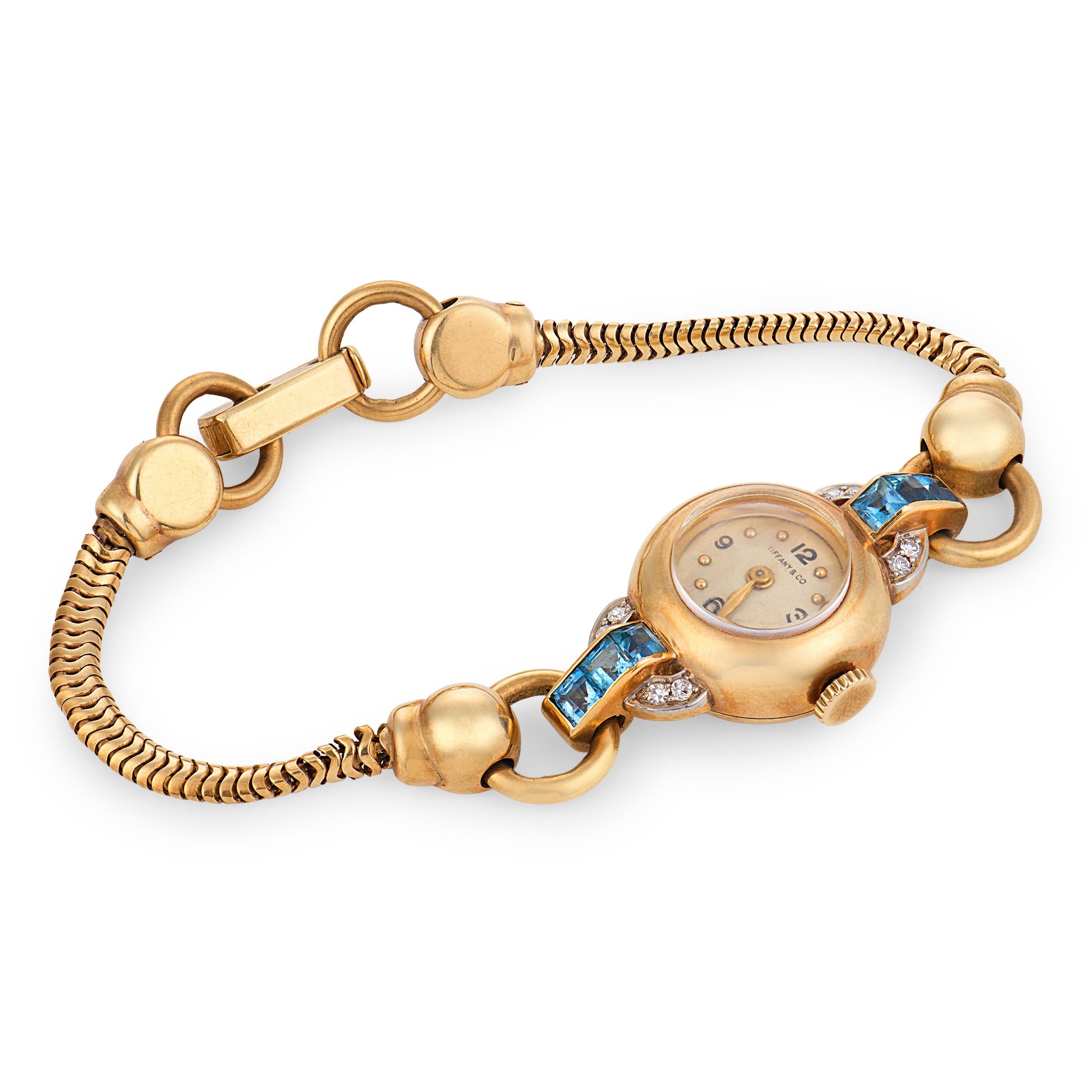 TIFFANY & CO. Retro 14k Aqua & Diamond Wristwatch