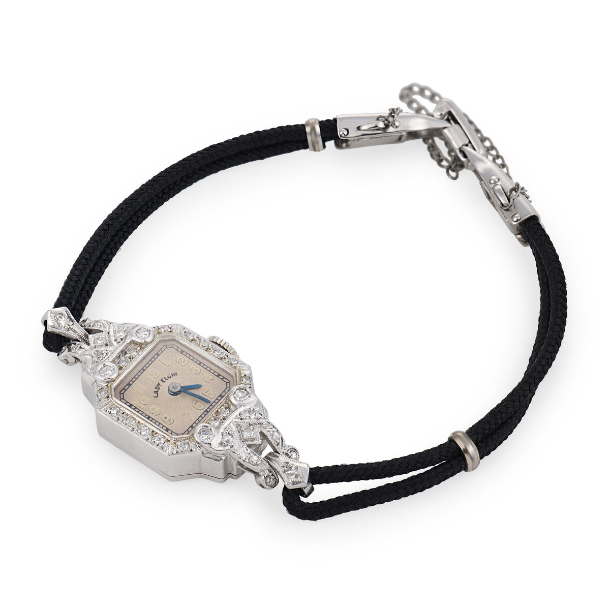 LADY ELGIN Art Deco Platinum Diamond Wristwatch