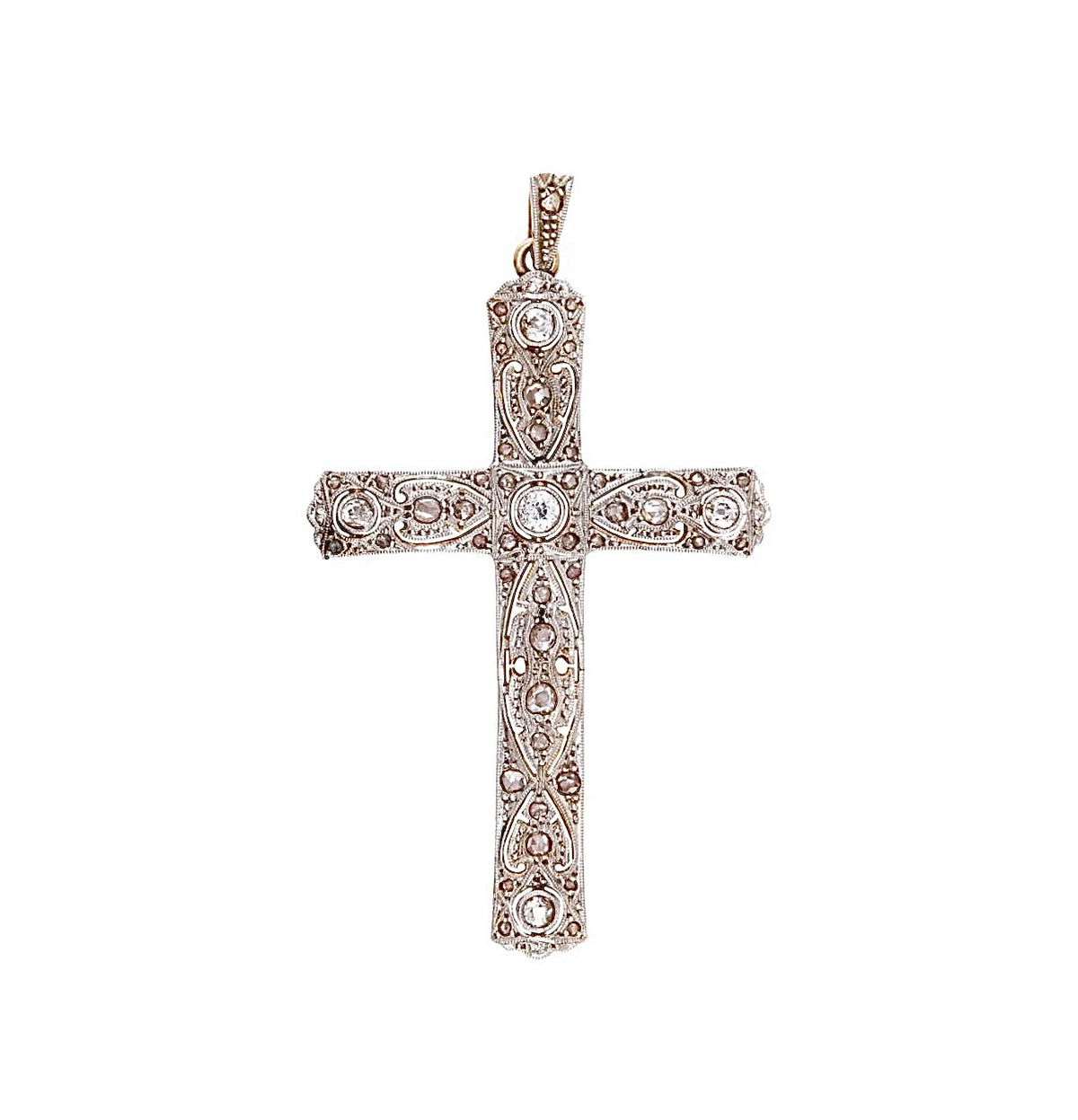 Edwardian 14k/Platinum Diamond Cross Pendant