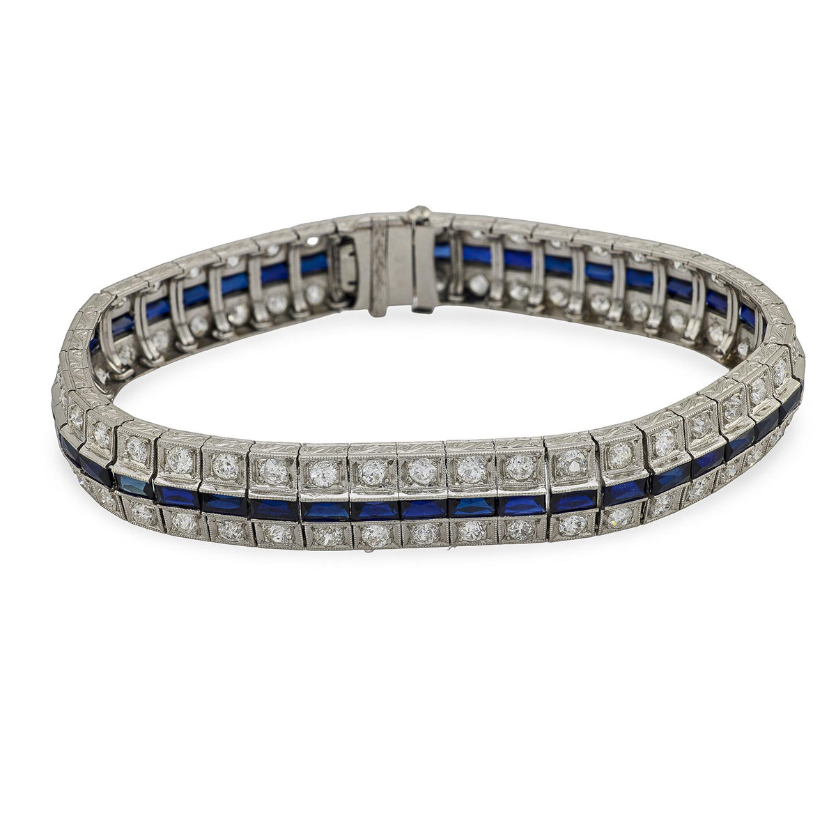 Art Deco Platinum Diamond and Sapphire Line Bracelet