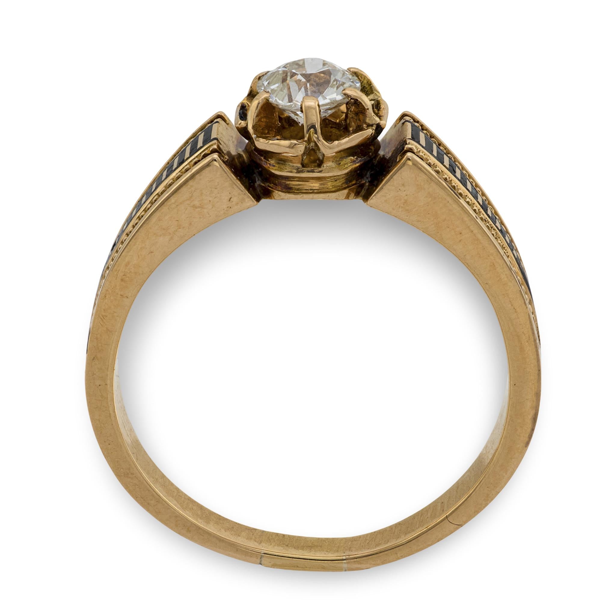 Victorian 14k Diamond and Enamel Engagement Ring .4ct