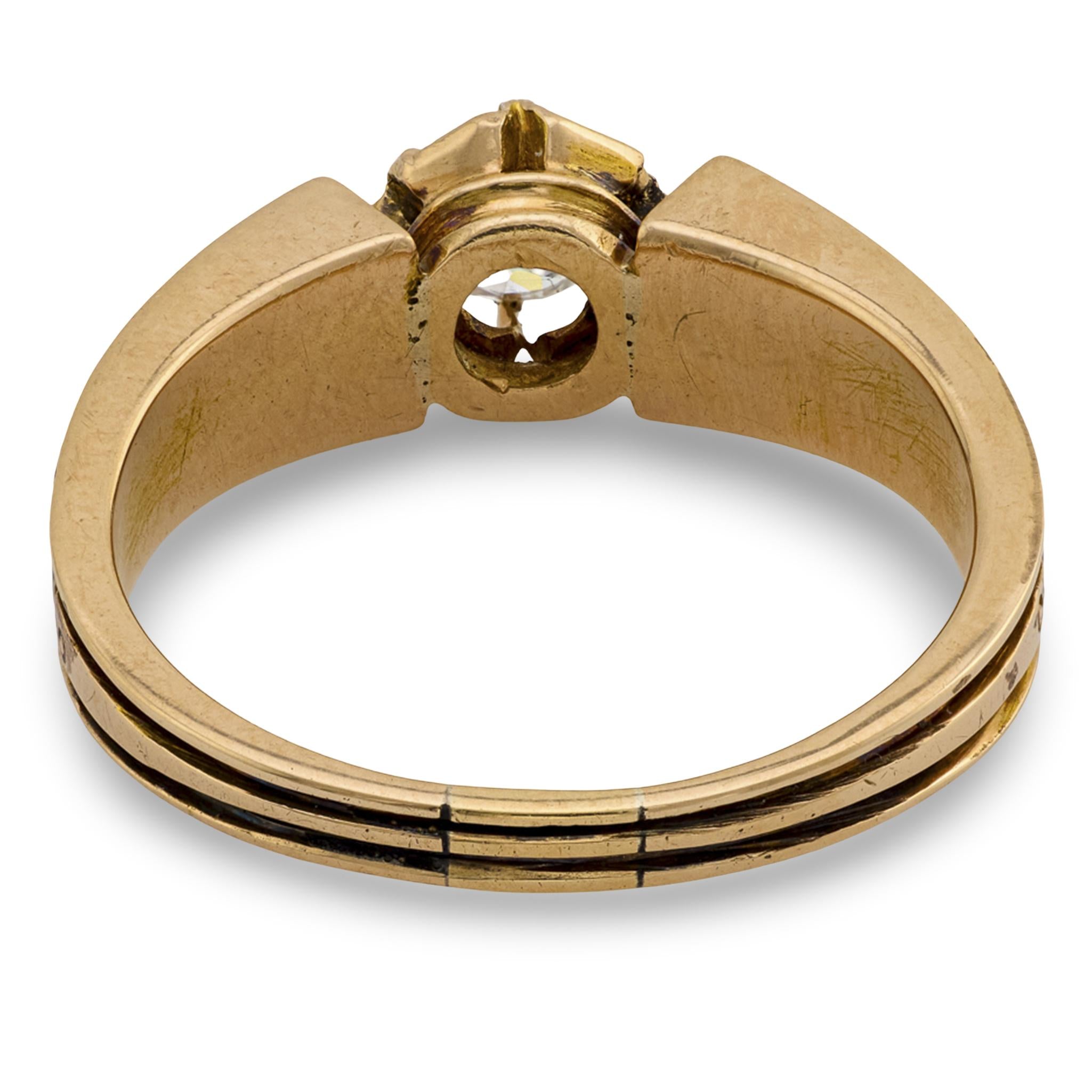 Victorian 14k Diamond and Enamel Engagement Ring .4ct