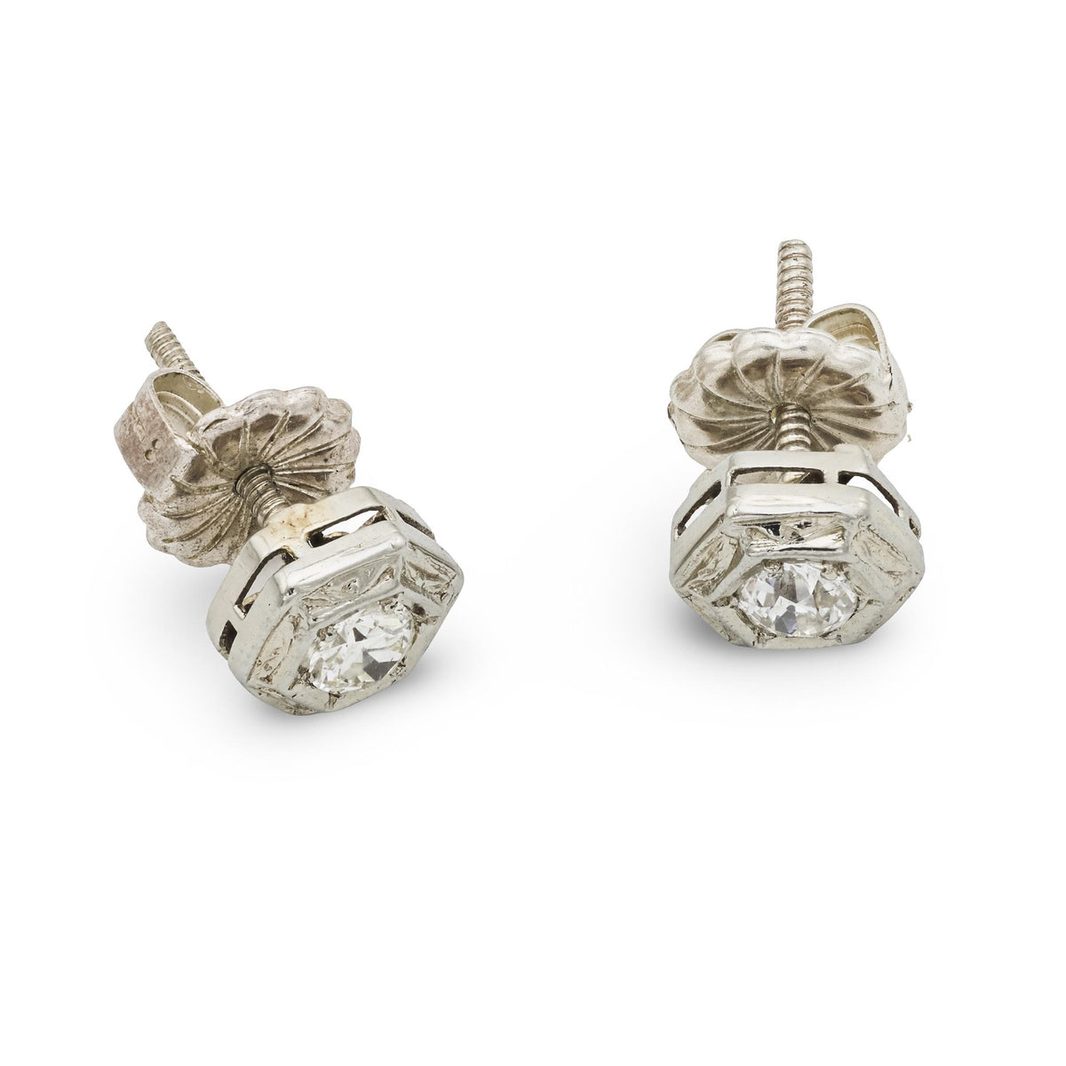 Art Deco 14k Diamond Stud Earrings
