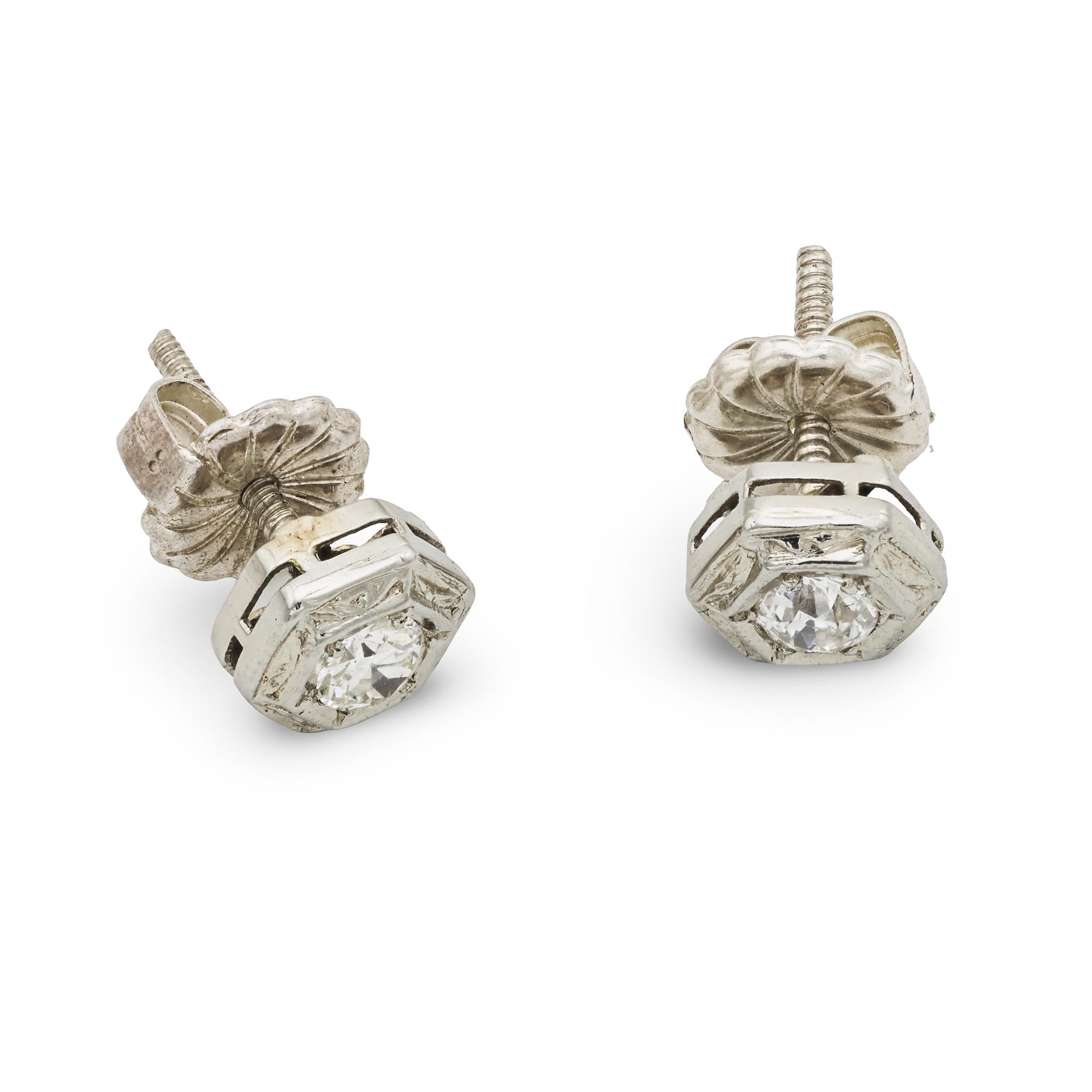 Art Deco 14k Diamond Stud Earrings