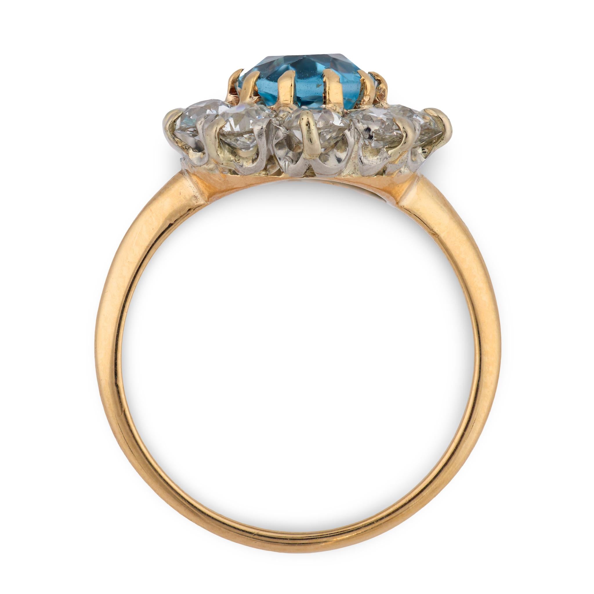 Retro 14k/Platinum Aqua & Diamond Halo Ring