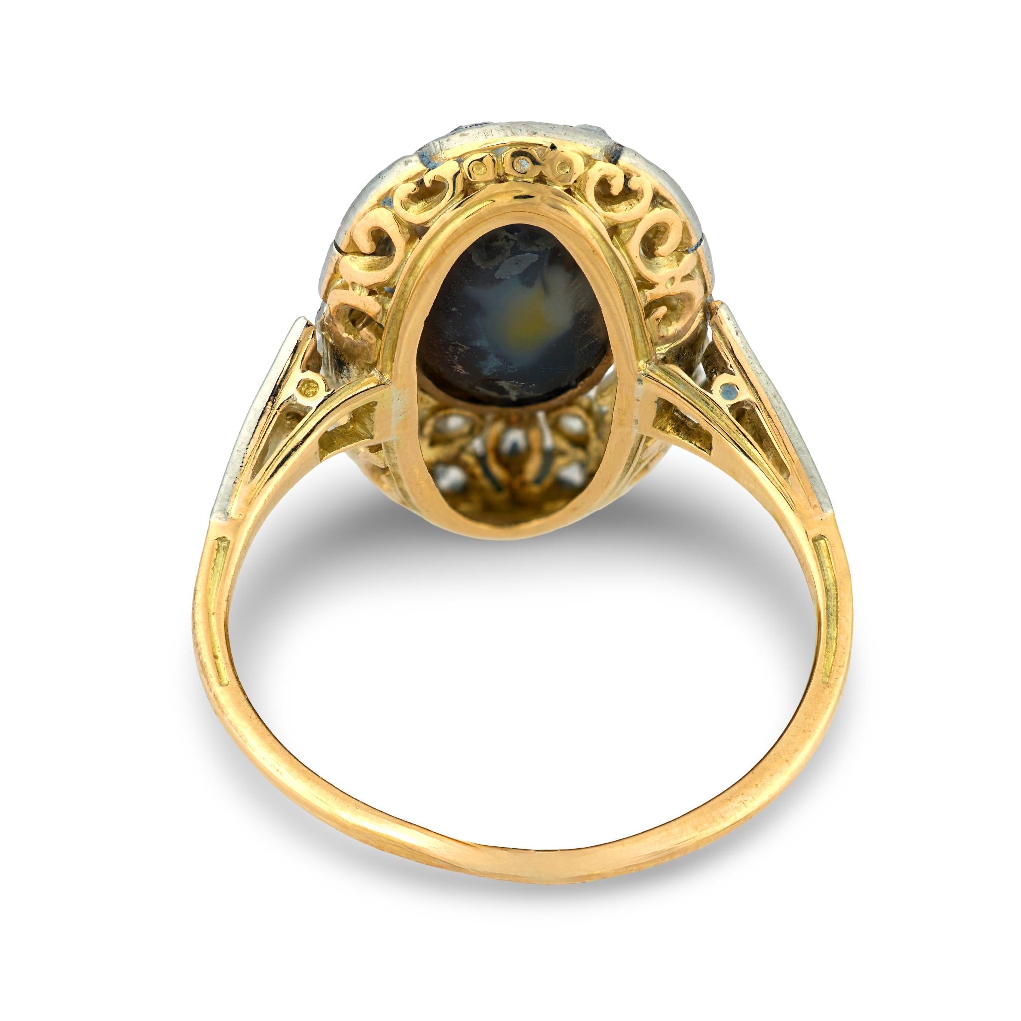 Edwardian 14k/Platinum Opal & Diamond Halo Ring