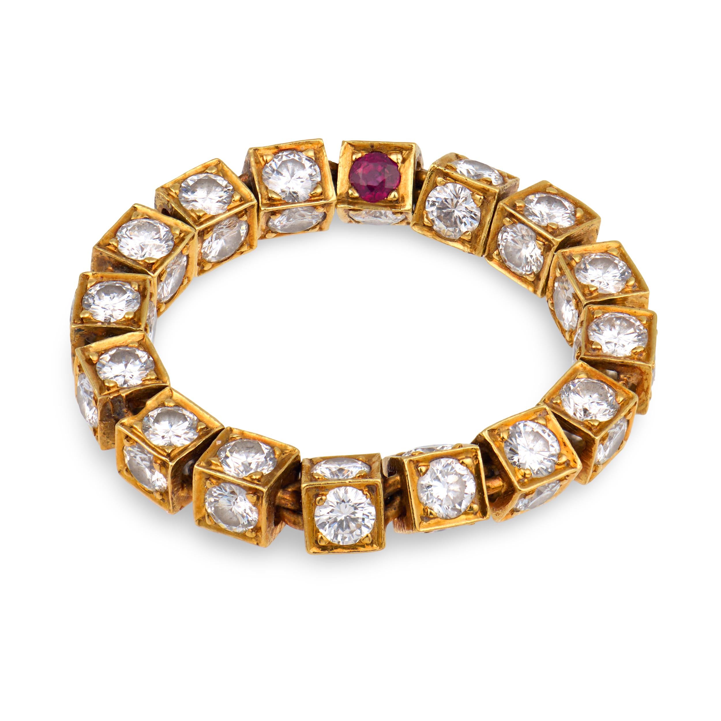 Estate 14k Diamond & Ruby Flexible Eternity Band