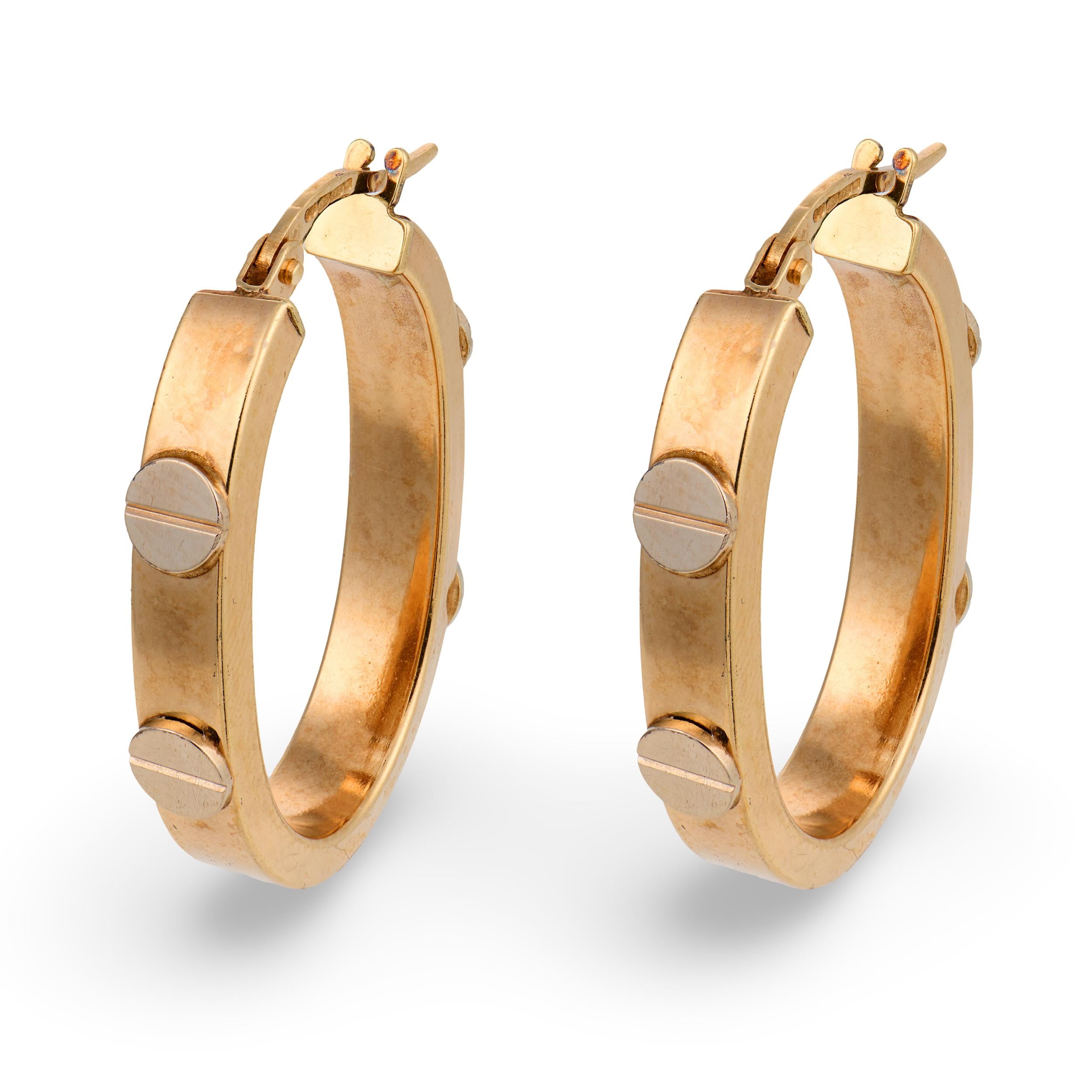 Vintage 9k Screw-Motif Hoop Earrings