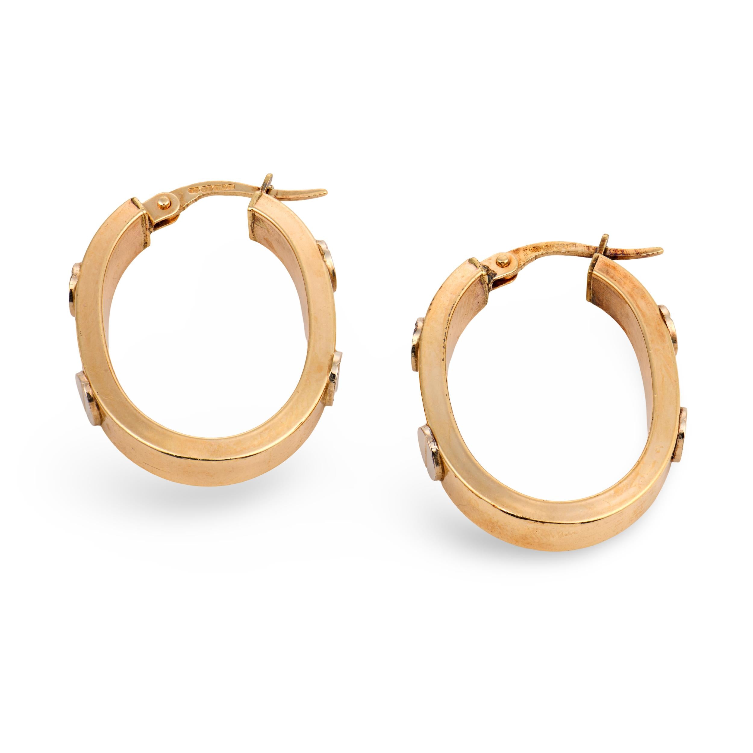 Vintage 9k Screw-Motif Hoop Earrings