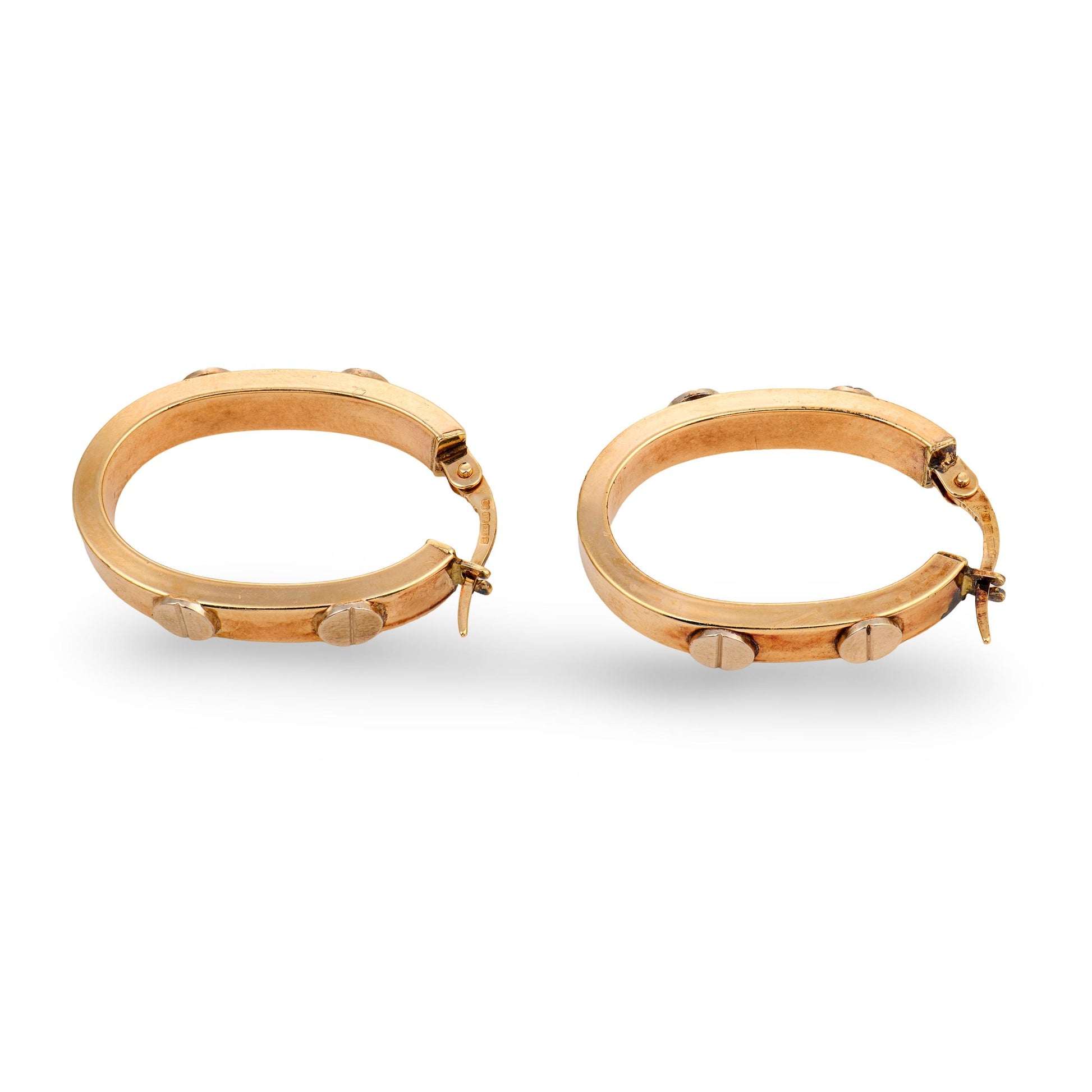 Vintage 9k Screw-Motif Hoop Earrings