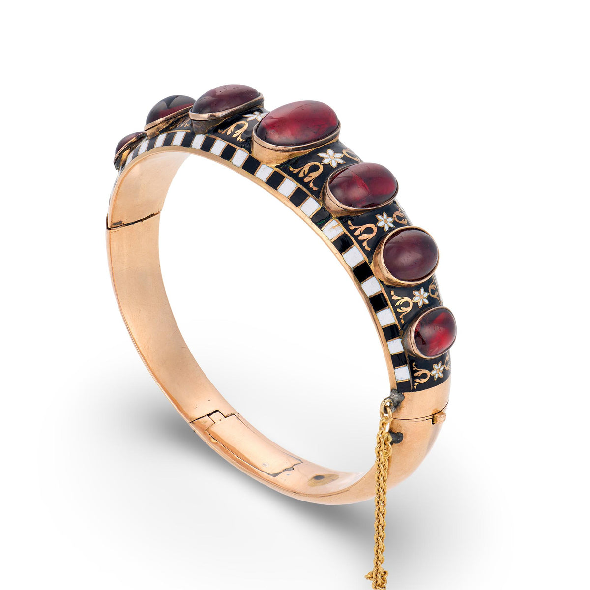 Victorian English 15k Garnet & Enamel Bangle