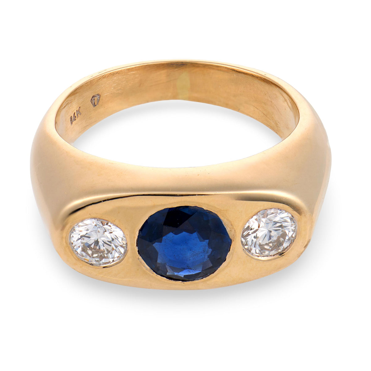 Art Deco 14k Sapphire & Diamond Flush Mount Ring
