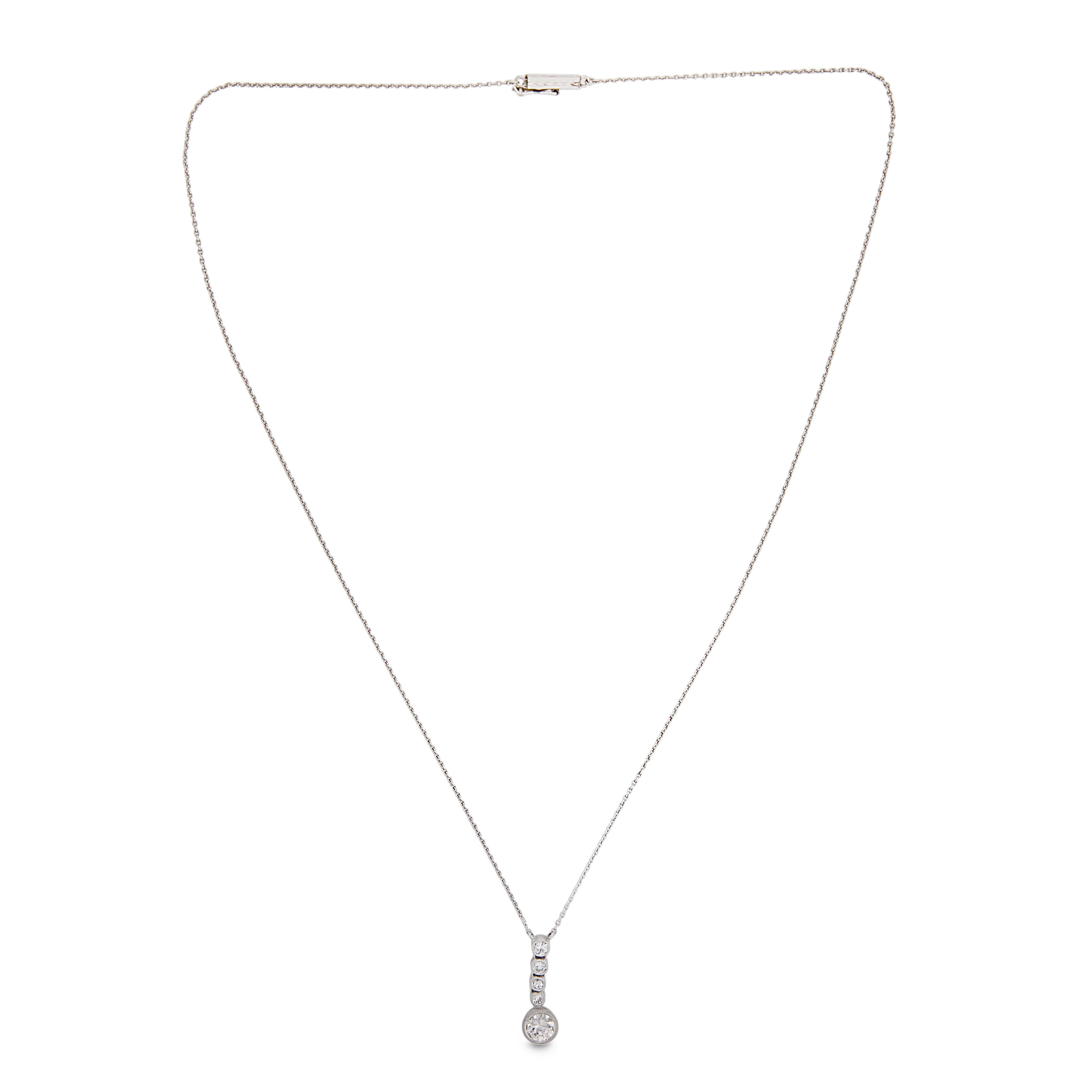 Art Deco Platinum Diamond Drop Pendant Necklace