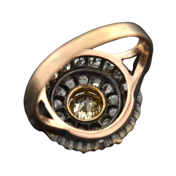 18kt Mine & Rose Cut Diamond Double Halo Cluster Ring 1.90ctw