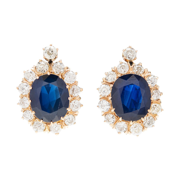 Victorian Russian 14k Sapphire & Diamond Cluster Earrings