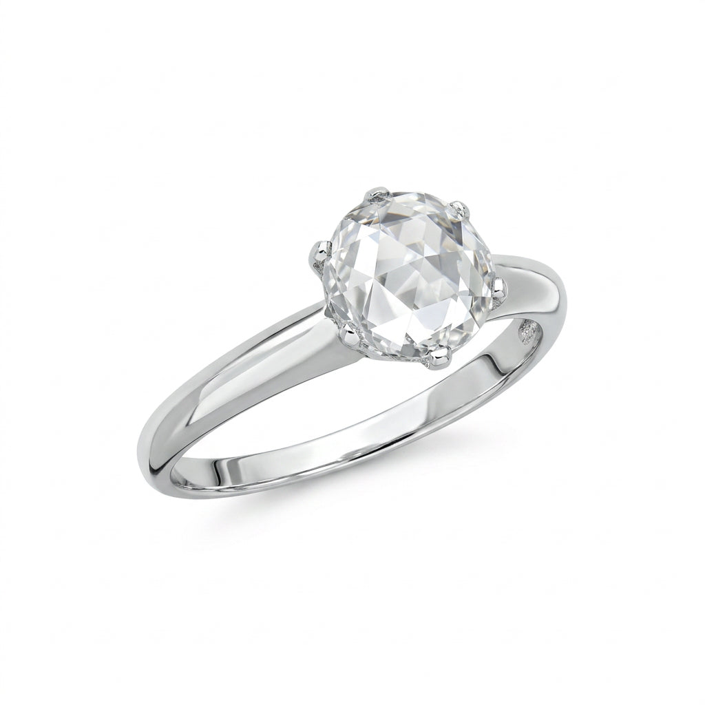 Estate 14kt White Gold + Rose Cut Diamond Engagement Ring 1.03ctw