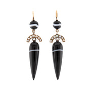Victorian 14k Banded Agate & Pearl Drop Earrings