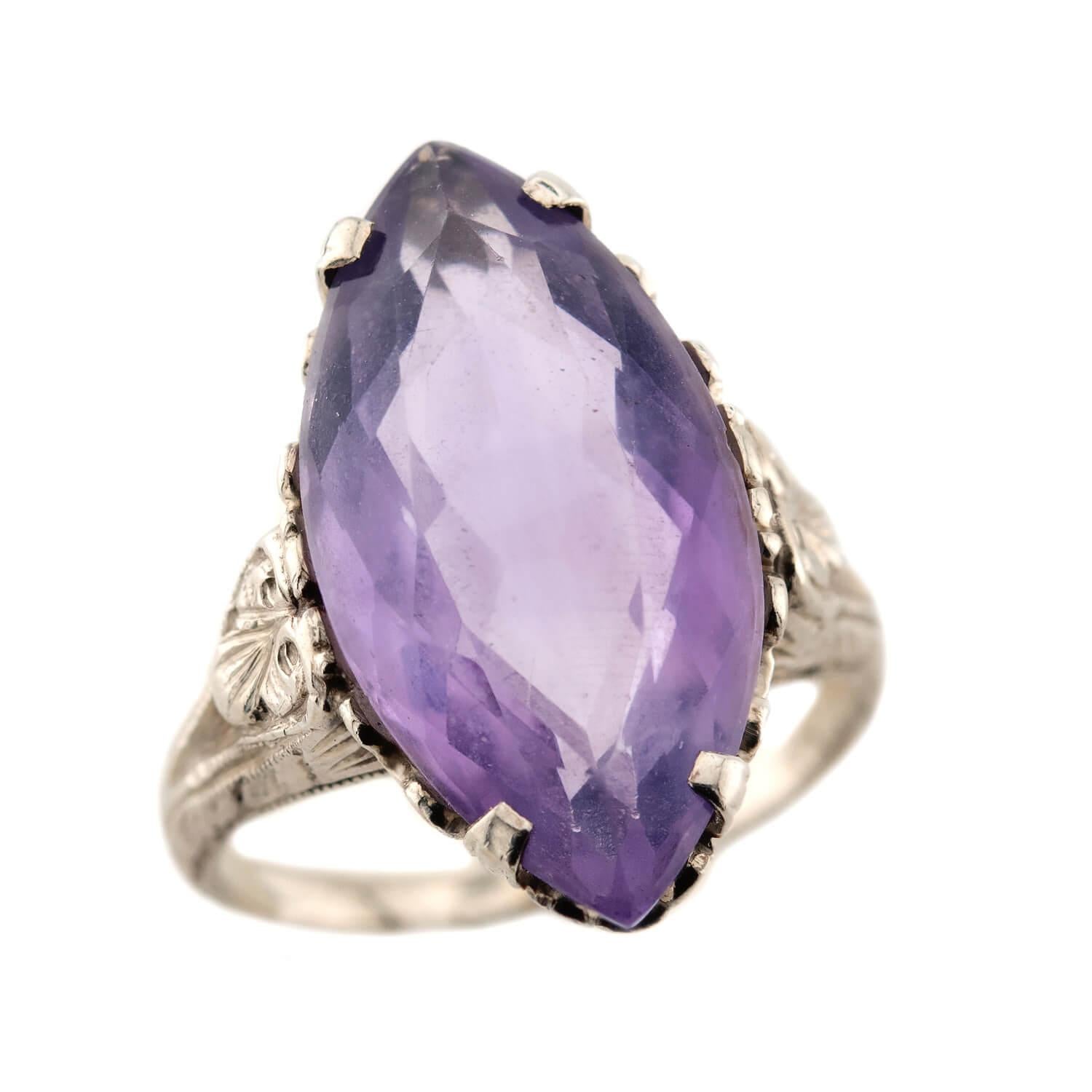 Art Deco 14k Amethyst Navette Ring