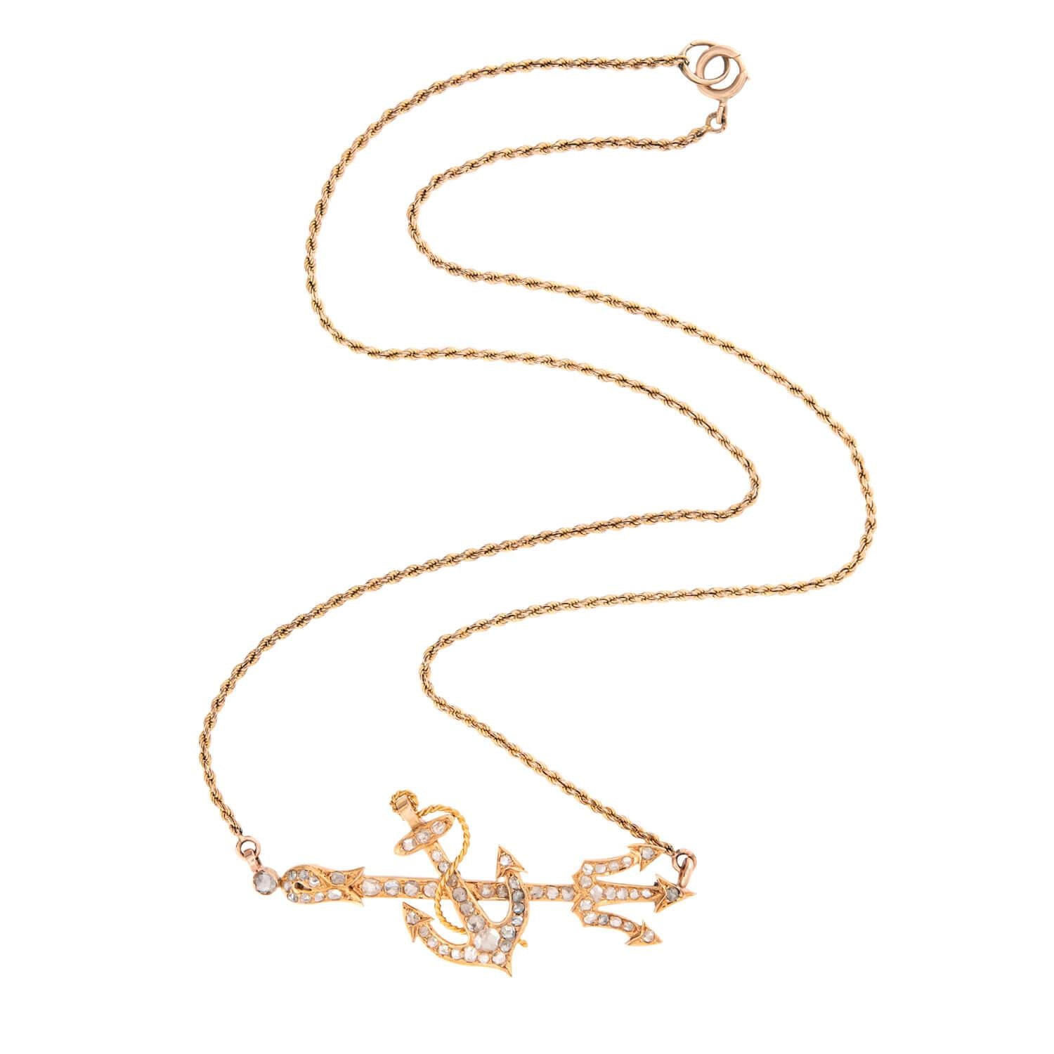 Victorian 18k Diamond Anchor and Trident Necklace