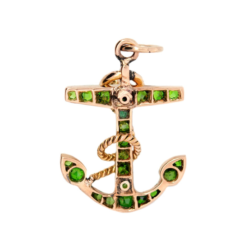 Victorian 14k Demantoid Garnet Anchor Pendant