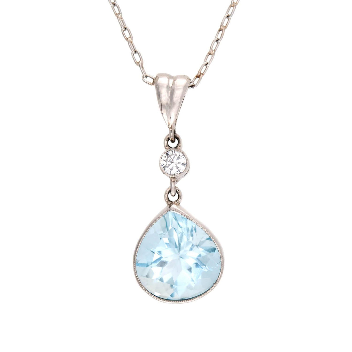 Estate 18k Aqua and Diamond Drop Necklace