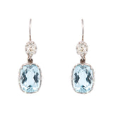 Art Deco 14k/Platinum Aquamarine + Diamond Earrings