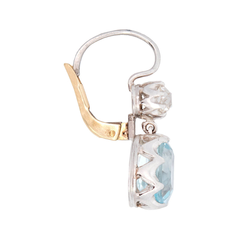 Art Deco 14k/Platinum Aquamarine + Diamond Earrings