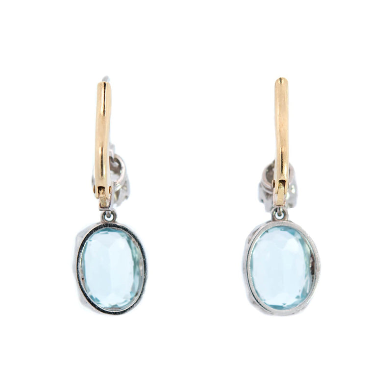 Art Deco 14k/Platinum Aquamarine + Diamond Earrings