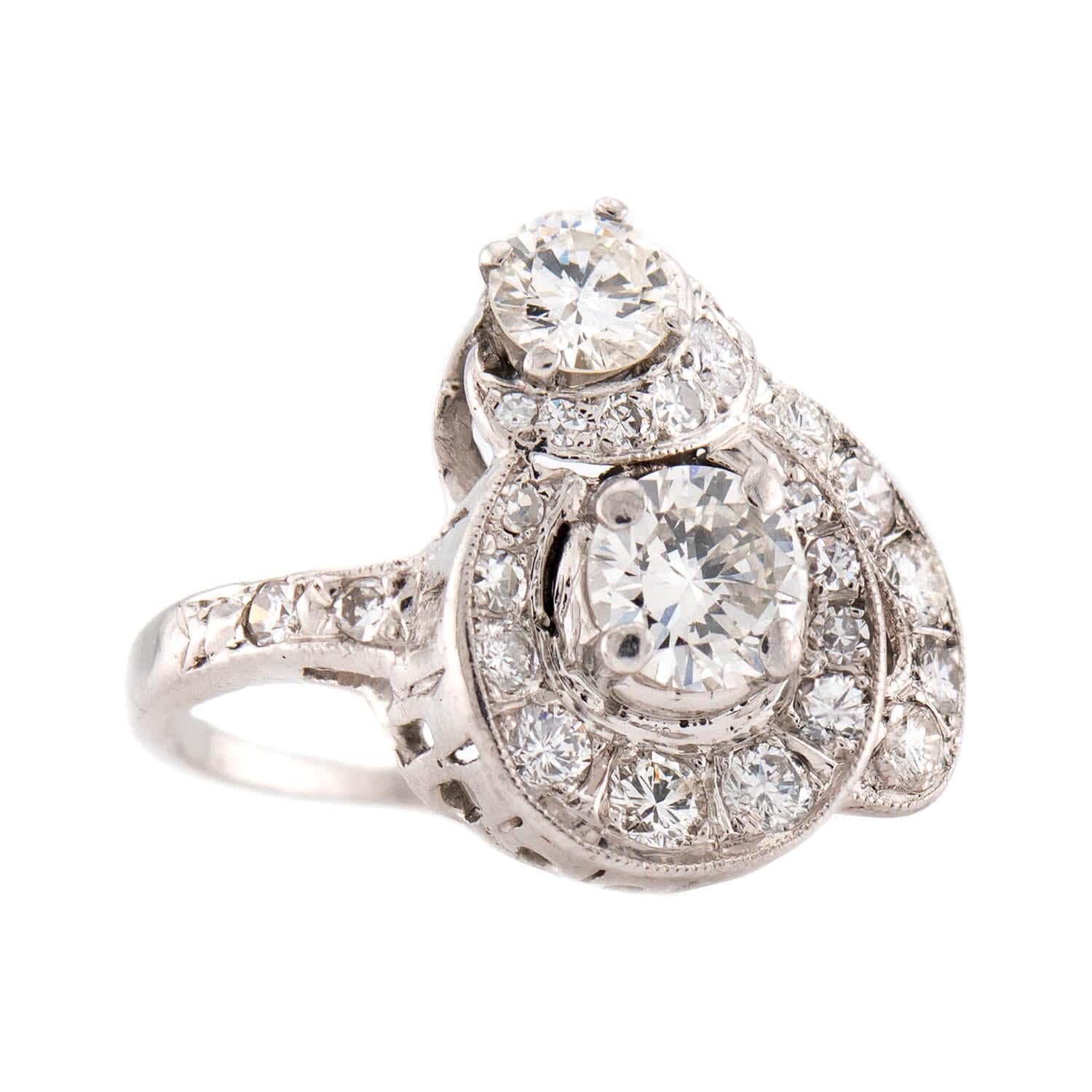 Late Deco  Platinum Diamond Cluster Ring