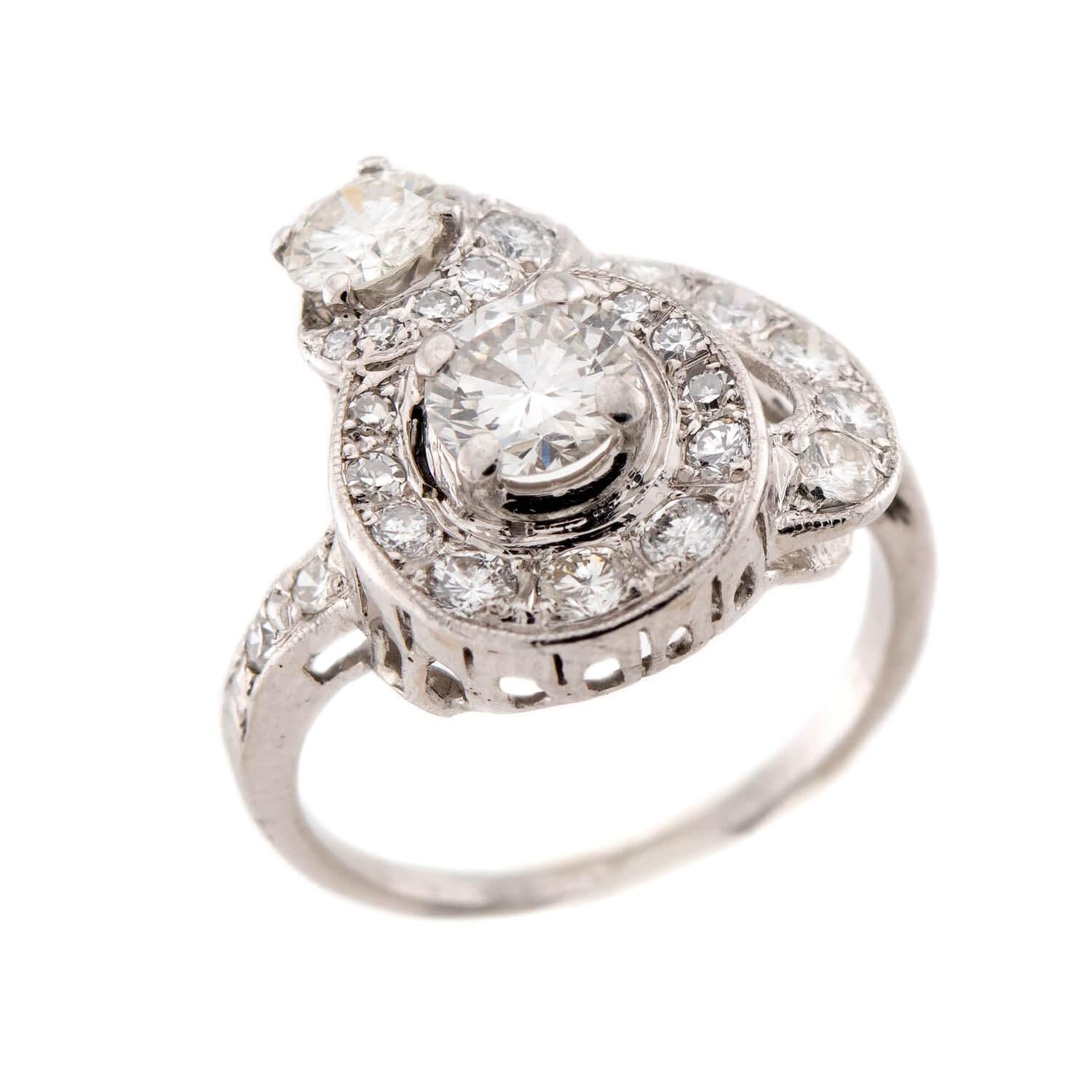 Late Deco  Platinum Diamond Cluster Ring