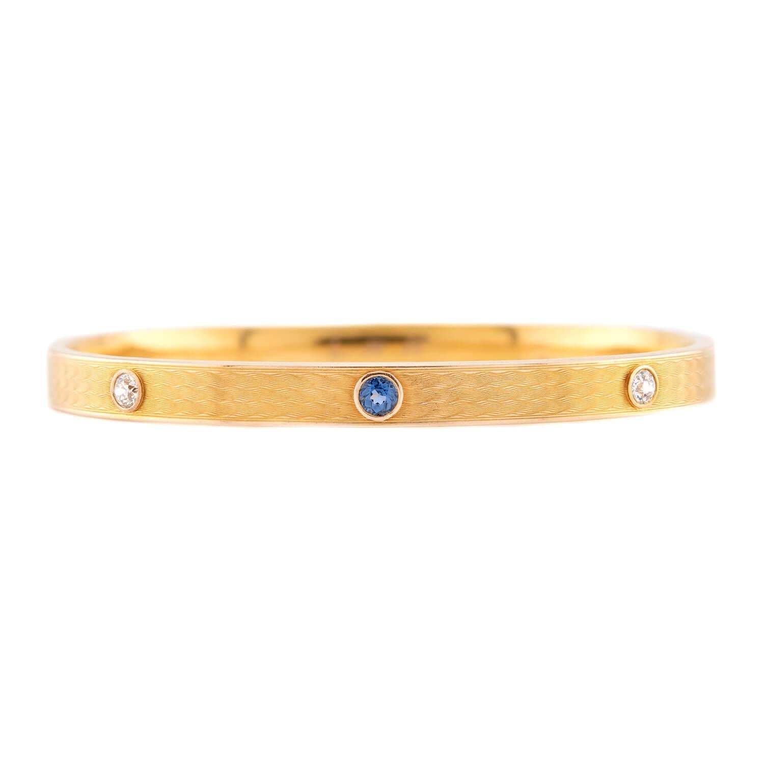 RIKER BROS. Art Nouveau 14k Sapphire & Diamond Bangle