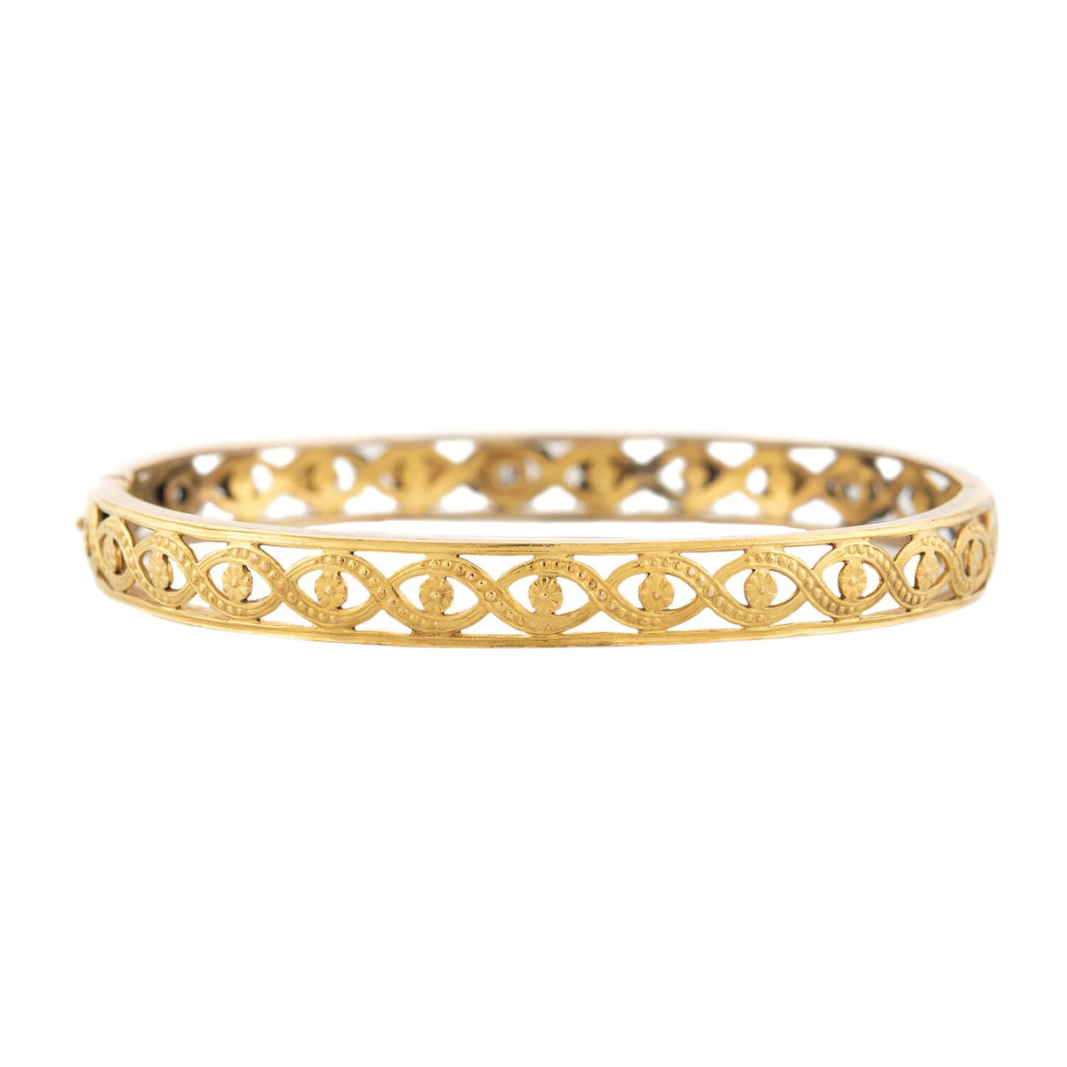Edwardian 12k Yellow, Rose, and Green Gold Floral Diamond Bangle