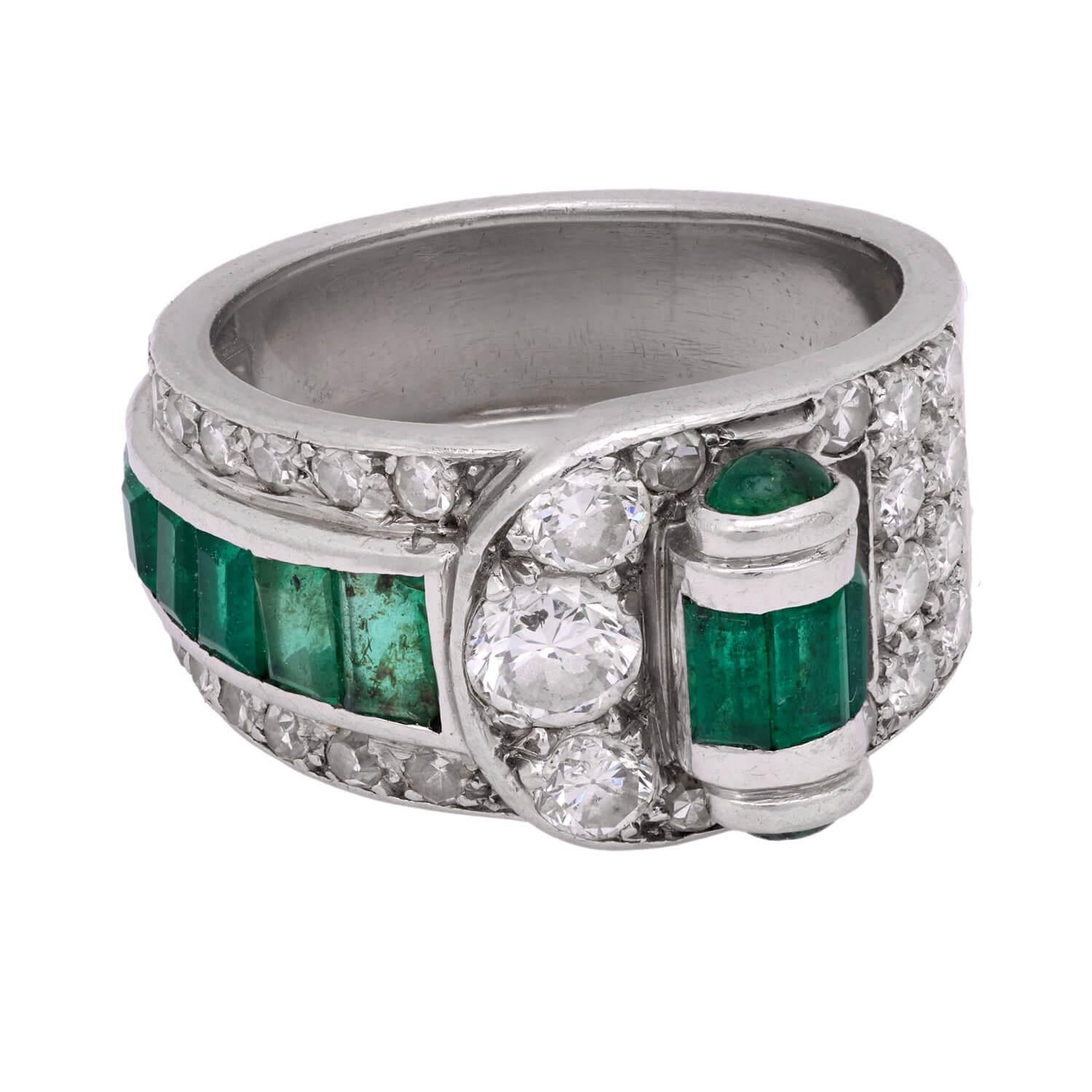 Art Deco Platinum Diamond & Emerald Ring
