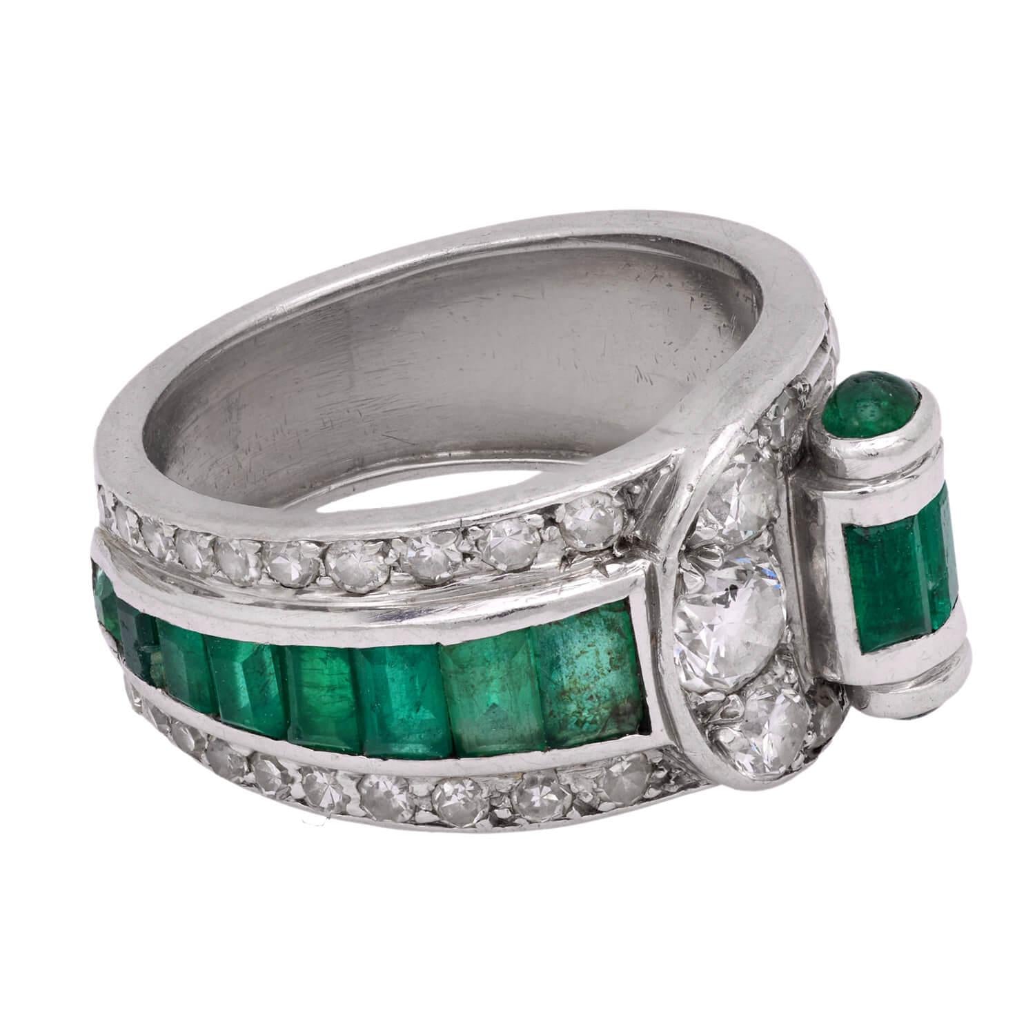 Art Deco Platinum Diamond & Emerald Ring