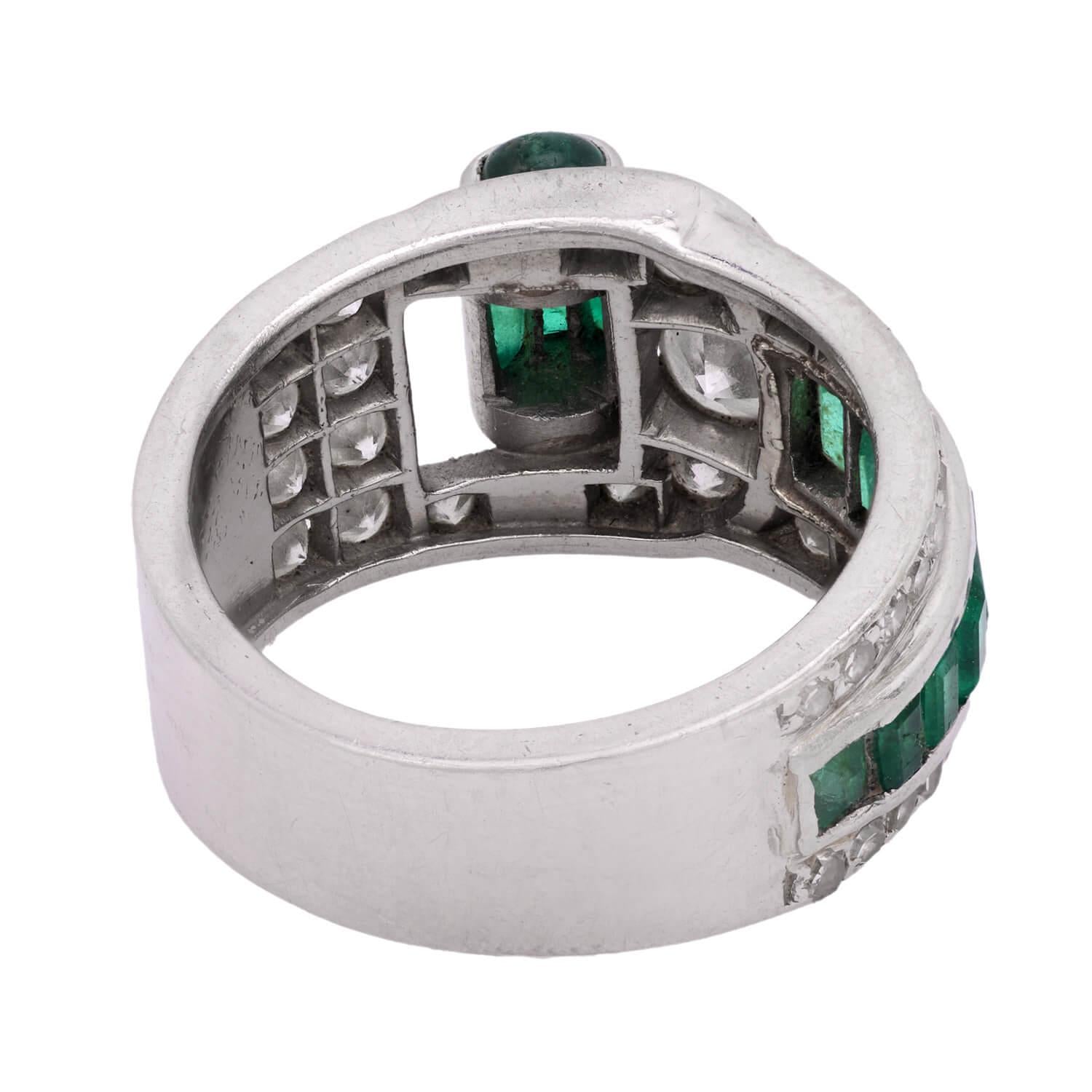 Art Deco Platinum Diamond & Emerald Ring