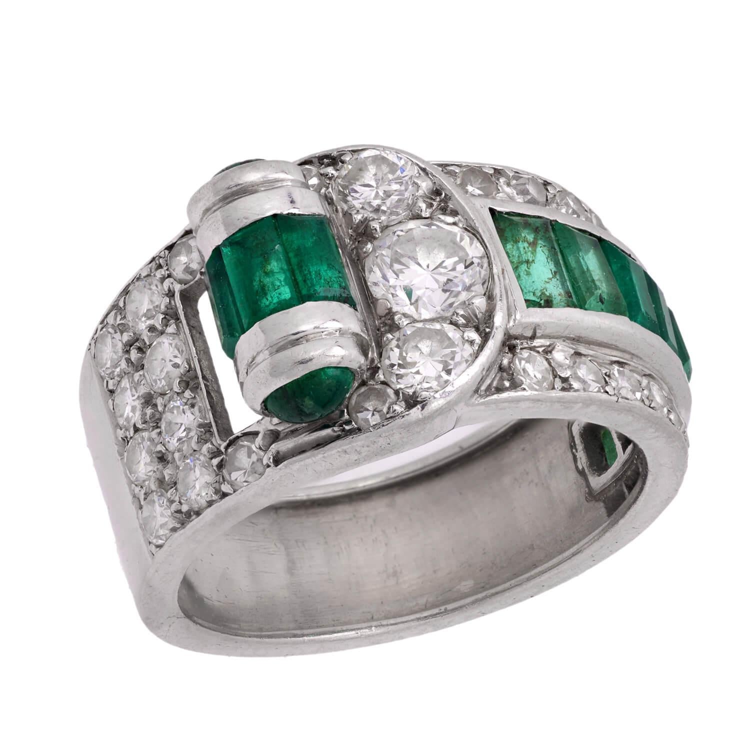 Art Deco Platinum Diamond & Emerald Ring