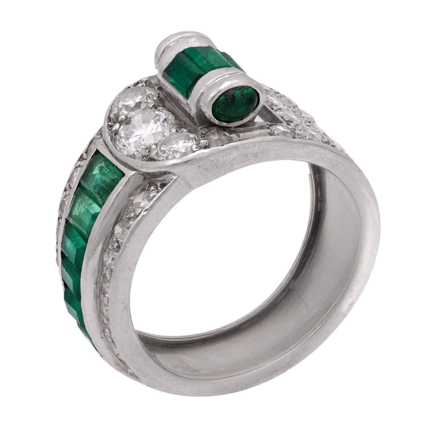 Art Deco Platinum Diamond & Emerald Ring