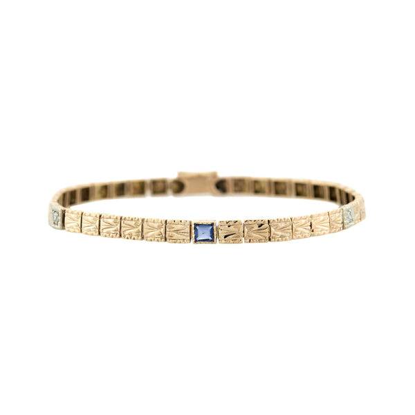 Edwardian 14k Sapphire & Diamond Line Bracelet