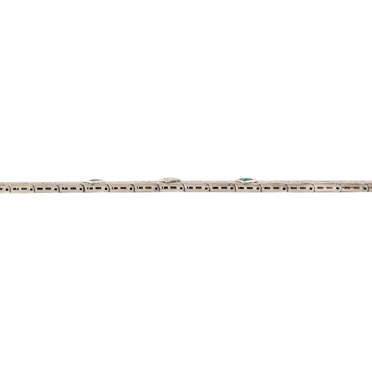 Art Deco 14k "Emerald" & Diamond Line Bracelet