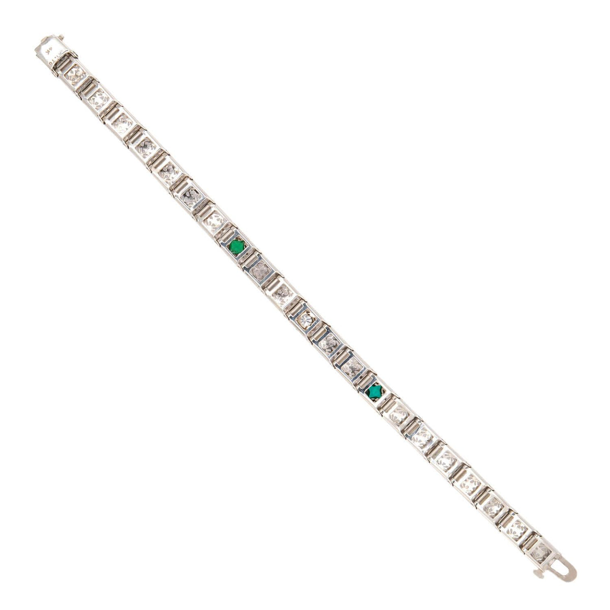 Art Deco 14k "Emerald" & Diamond Line Bracelet